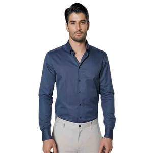 Custom Made Bespoke MTM Custom Classic Retro 100% Cotton Breathable Dark Blue Long Sleeve Dress Formal Men Shirts