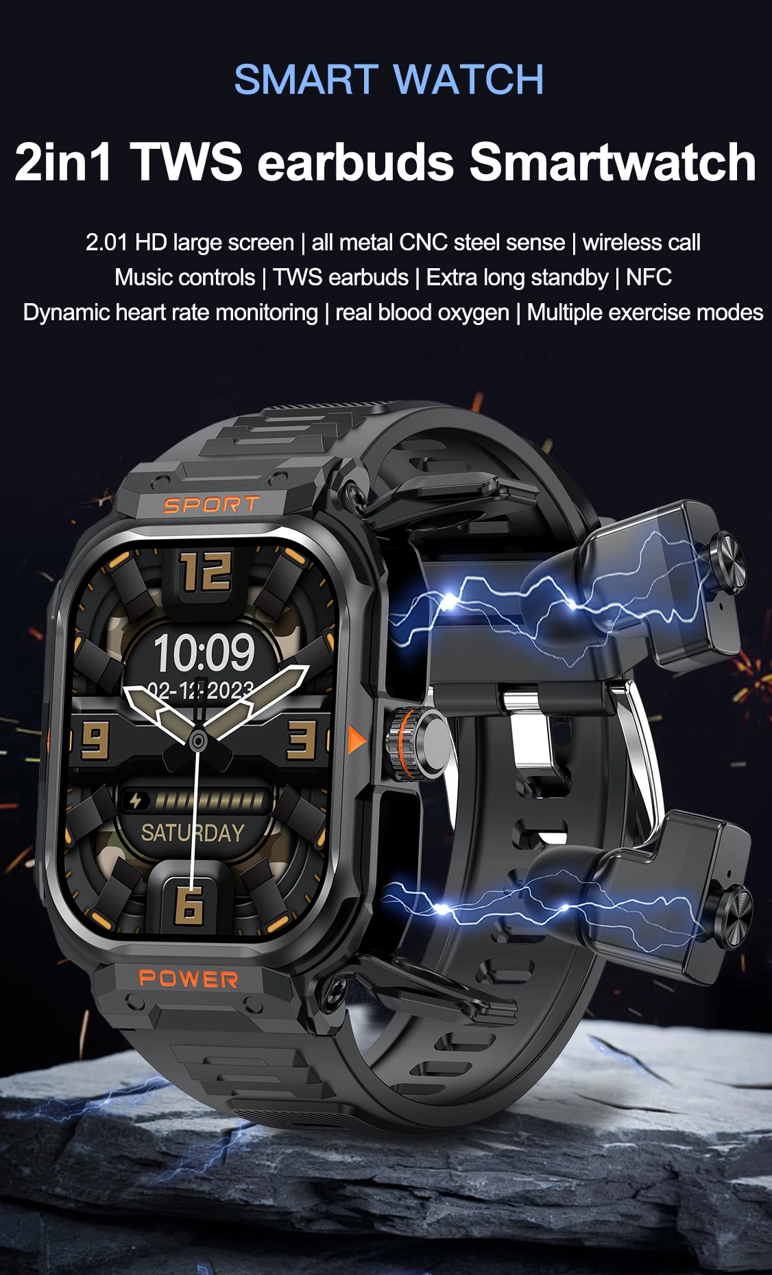Welcome OEM Order, Factory Whole Selling 2025 Gt55 Tws Bt Earphone 2.1inch Touch Screen With Nfc 345mah Power Hrv Care Earbuds Sport Outdoor Relojes Smartwatch For Men - Buy Gt55 Tws Bt Earphone Smartwatc sport Outdoor Relojes Smartwatch For Men 2in1tws Nfc Relojes Smartwatch