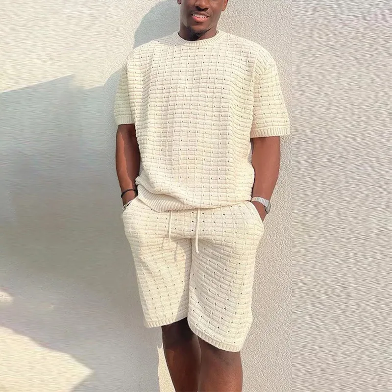 Summer Shorts Set Men - Casual Knit Sweater & T-shirt