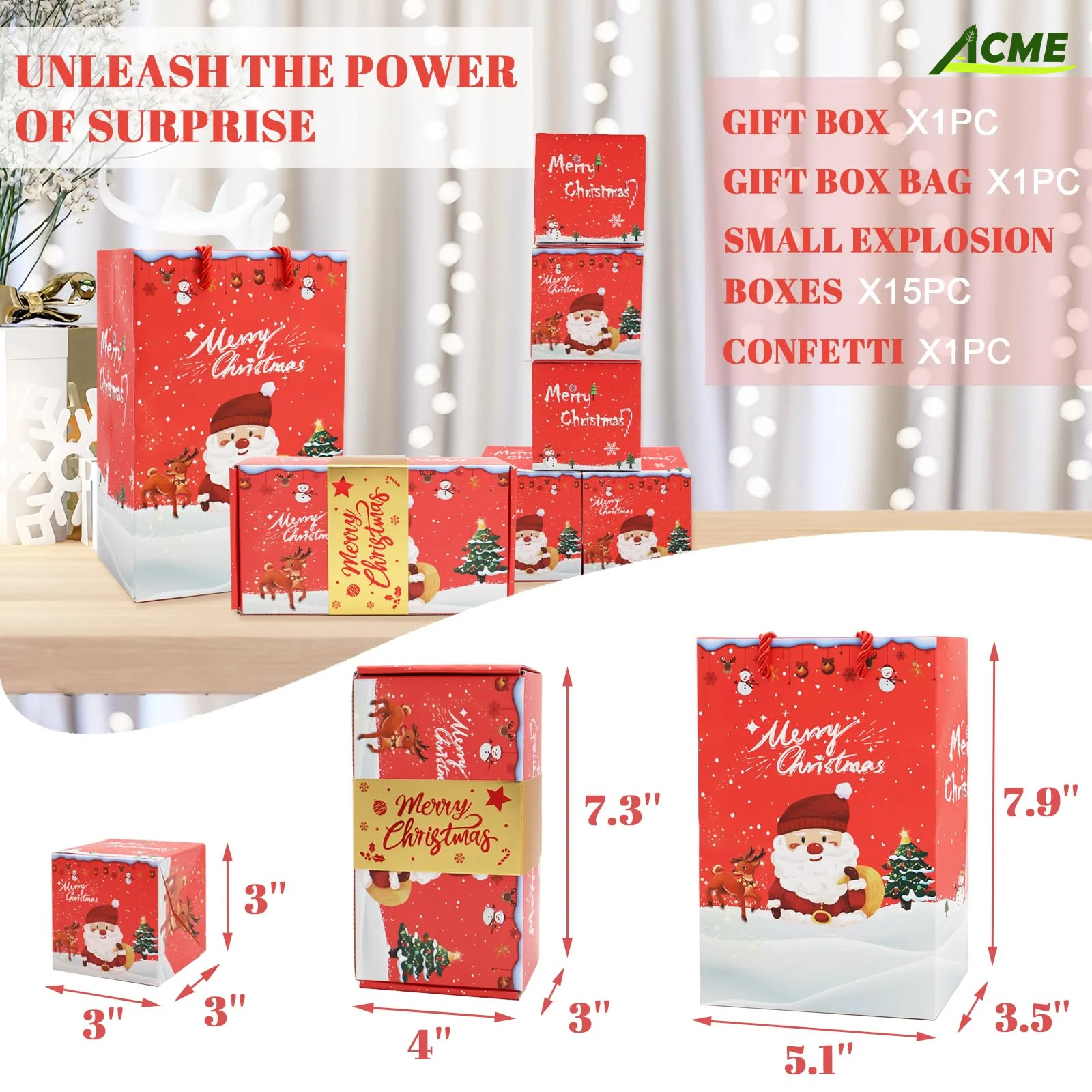 Boîte Cadeau Dépliante Noël Boîte Cadeau Explosion - DIY Surprise Pour Anniversaire, Noël, Saint-Valentin - Dépliée 55x55 Cm, Pliée 23x23x16 Cm Boîte Surprise Album Photo