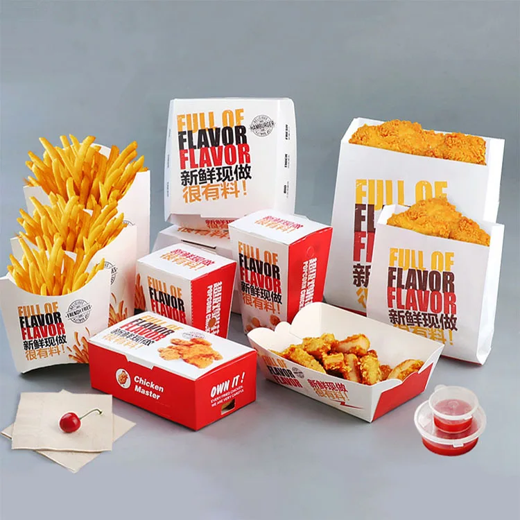Biodegradable Take Away Food Boxes French Fries Fried Chicken Nuggets Carton Paper Food Packaging hamburger Box