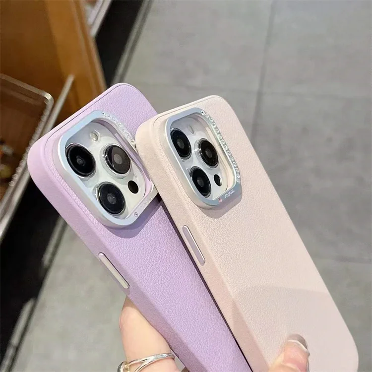 Custom LOGO Metal Lens Frame Shockproof Armor Leather Phone Case for iPhone 16 15 14 13 12 11 Pro Max