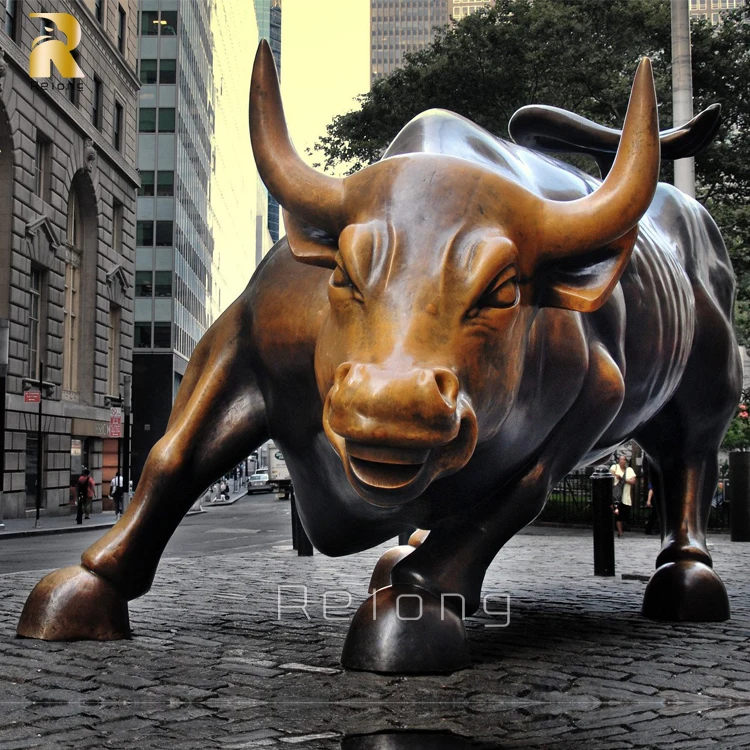 大型高品質屋外ブロンズ製シカゴ・ブルズ彫刻、ウォール街の動物像販売