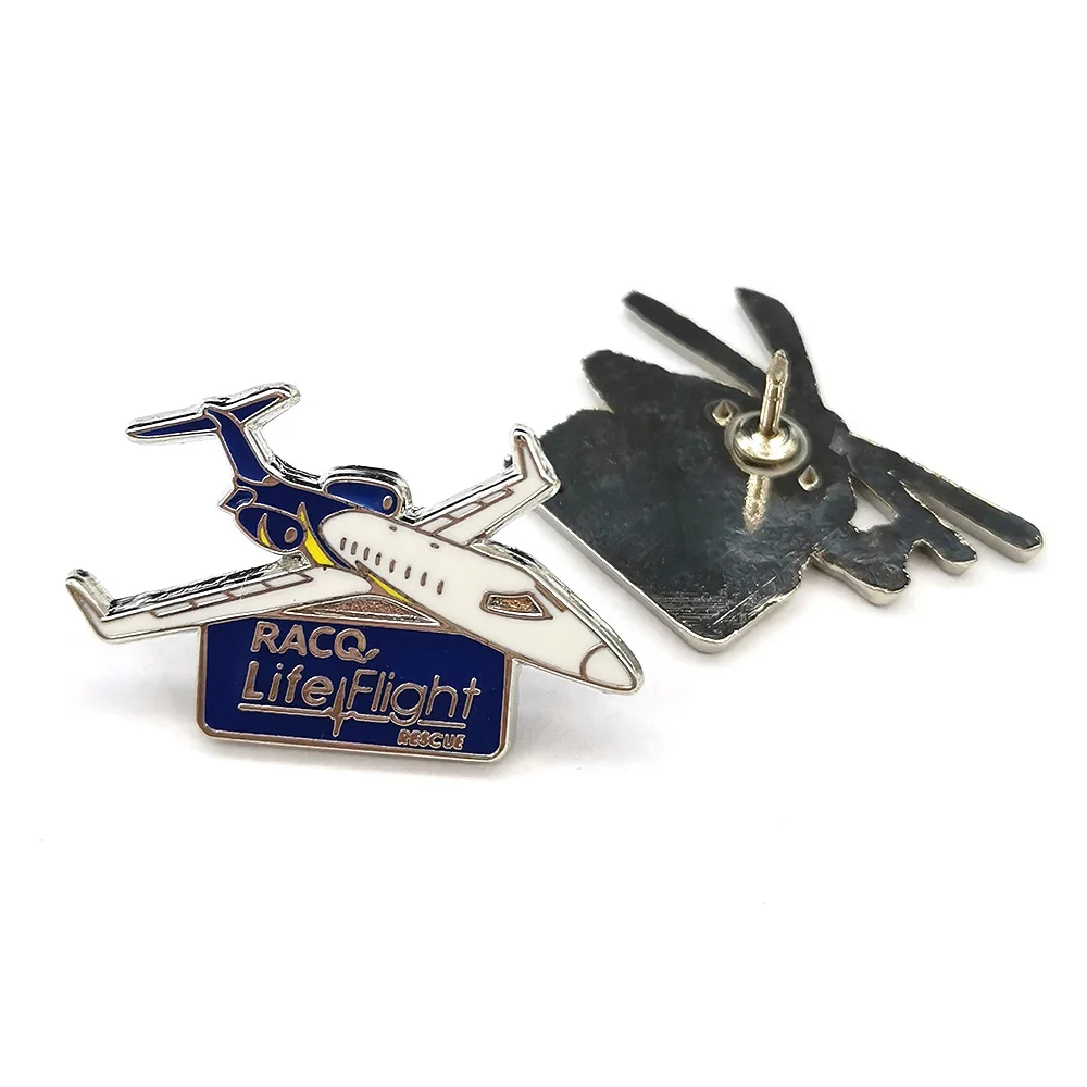Custom Metal 3d logo Enamel Helicopter Airplane Lapel Pin Badge Gold Silver Plated Fancy Aircraft Pin with Engraving