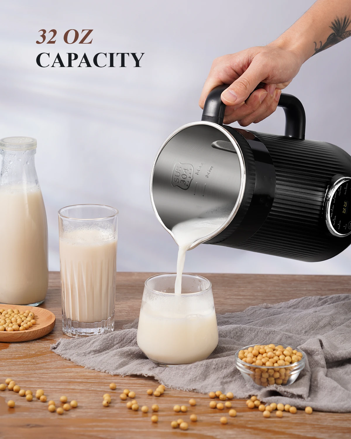 Almond Milk Machine 8-In-1 Multifunctional Soy Oat Plant-Based Milk Blender Homemade Dairy-Free Juice Nut Milk Maker