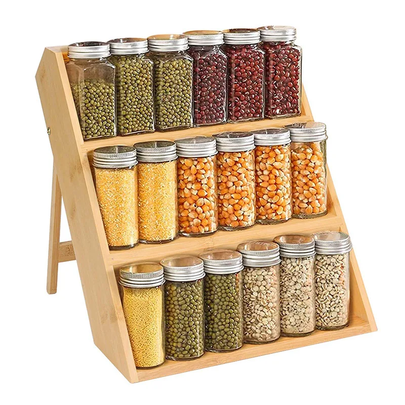  Churika Organizador de especias de bambú para gabinete, estante  plegable de 3 niveles, estante de especias de madera, organizador de  condimentos para encimera, cajón de cocina : Hogar y Cocina