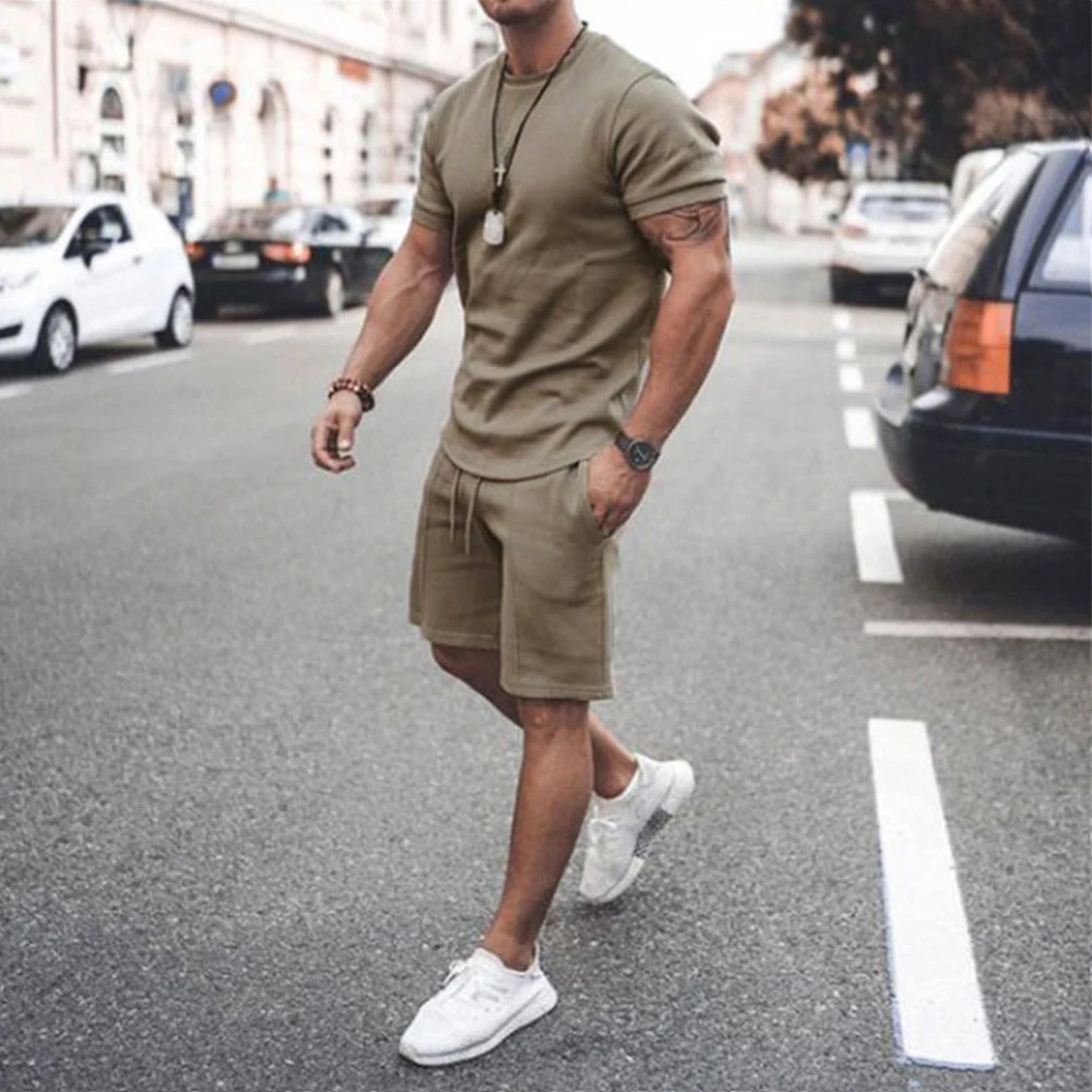 Custom Training Wear 2 Piece Outfits Men T Shirt Set Casual Tracksuit Man Shorts Sets424_voghion.com