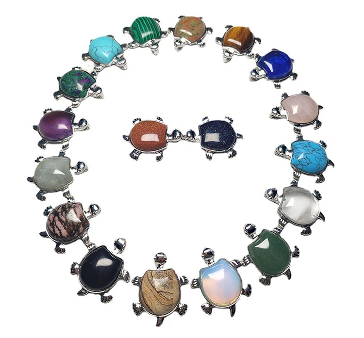 Natural Crystal Crafts Healing Stone Polished Turtle Pendant Cute Table