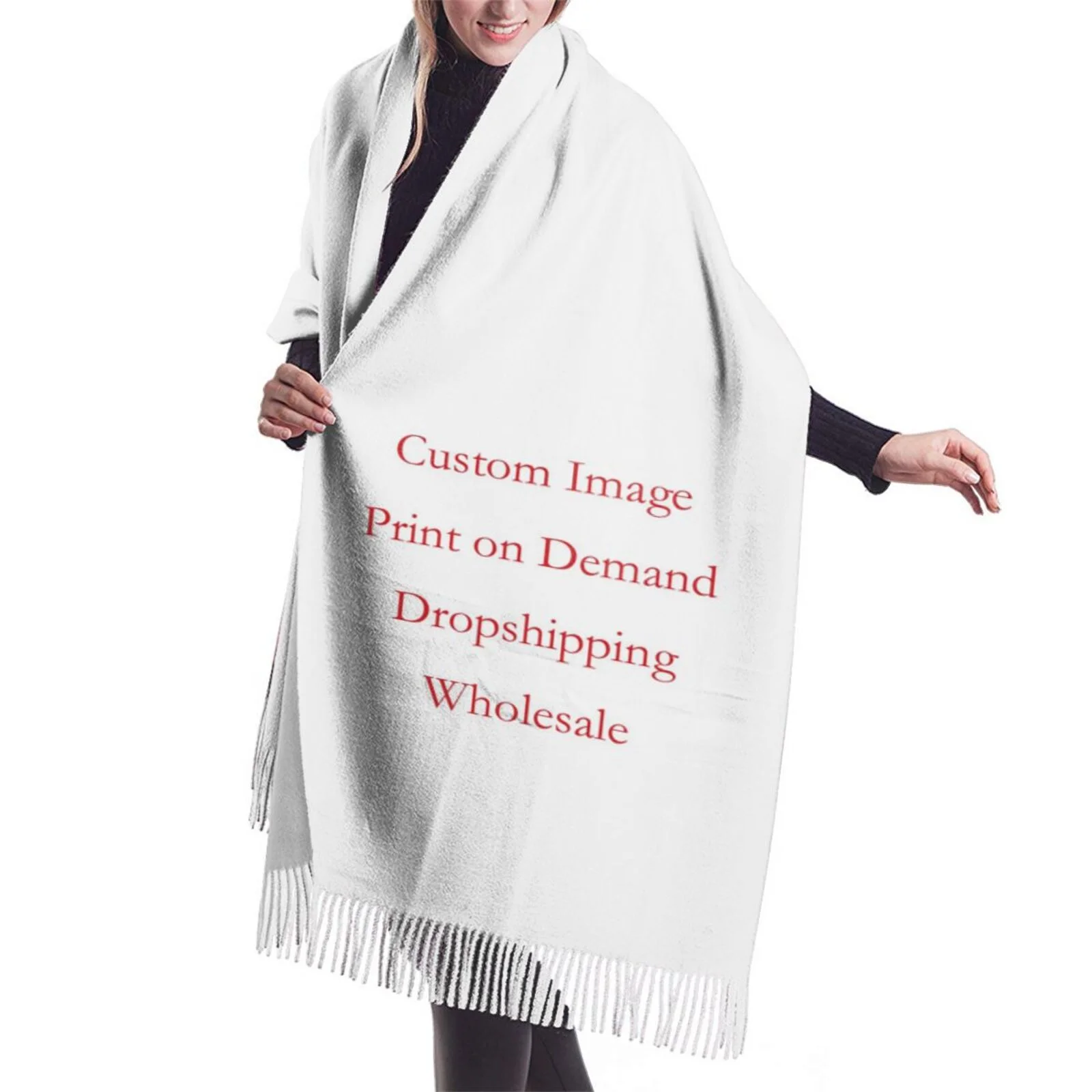 High Quality Customized Warm Winter Pashmina Shawl Scarf With Tassel Blue Polynesian Samoa Tribal Design Poncho Shawl Scarf_voghion.com
