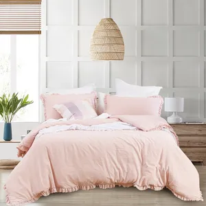 2023 New Bedding Set Luxury 95gsm Prewashed Microfibre 100% Polyester Ruffle Duvet Cover Sets Bedding for Home