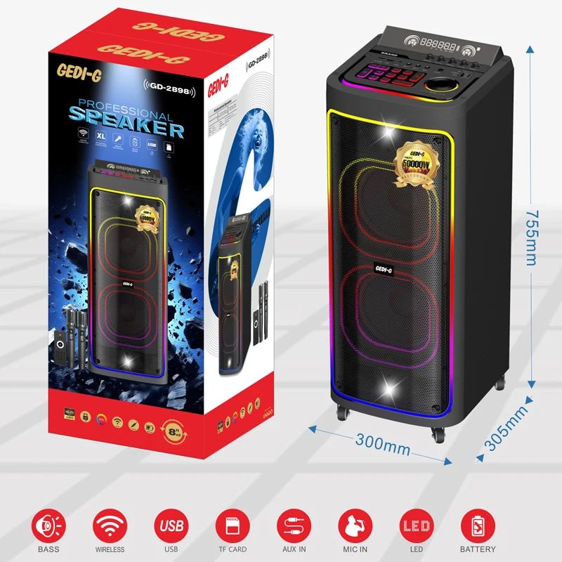 Wholesale 8'' Bluetooth Party Speaker with Microphone, LED Lights