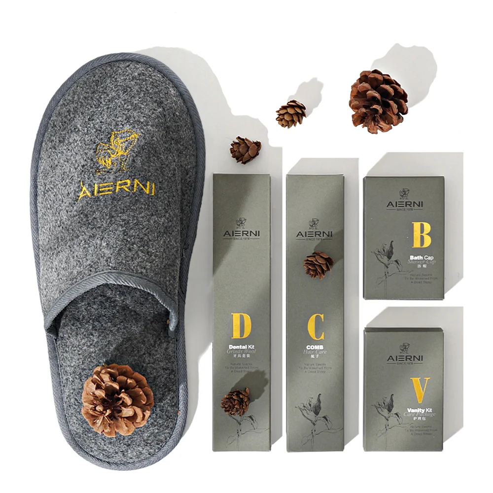 Luxury Private Logo Disposable Slippers Toothbrush Comb Guestroom Box Packaging Hotel Amenities Set