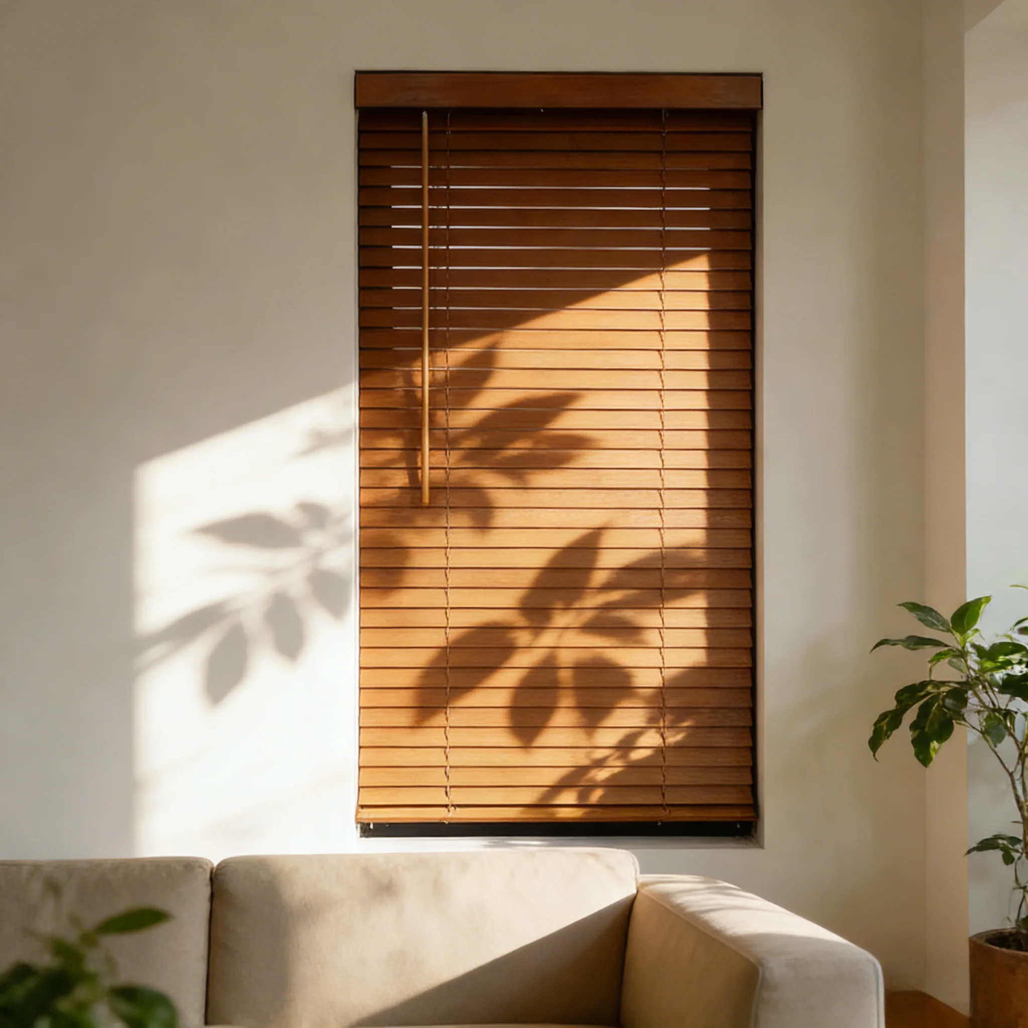Cordless Wooden Venetian Blinds Eco-Friendly Natural Wood Handmade Simple UV Blocking Window Treatment for Indoor Decor