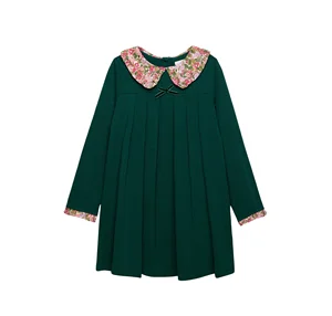 ODM High Quality Winter Casual New Kids Girls Knee-Length Dresses Long Sleeve Pleated Floral Peter Pan Collar Eco-Friendly Dress