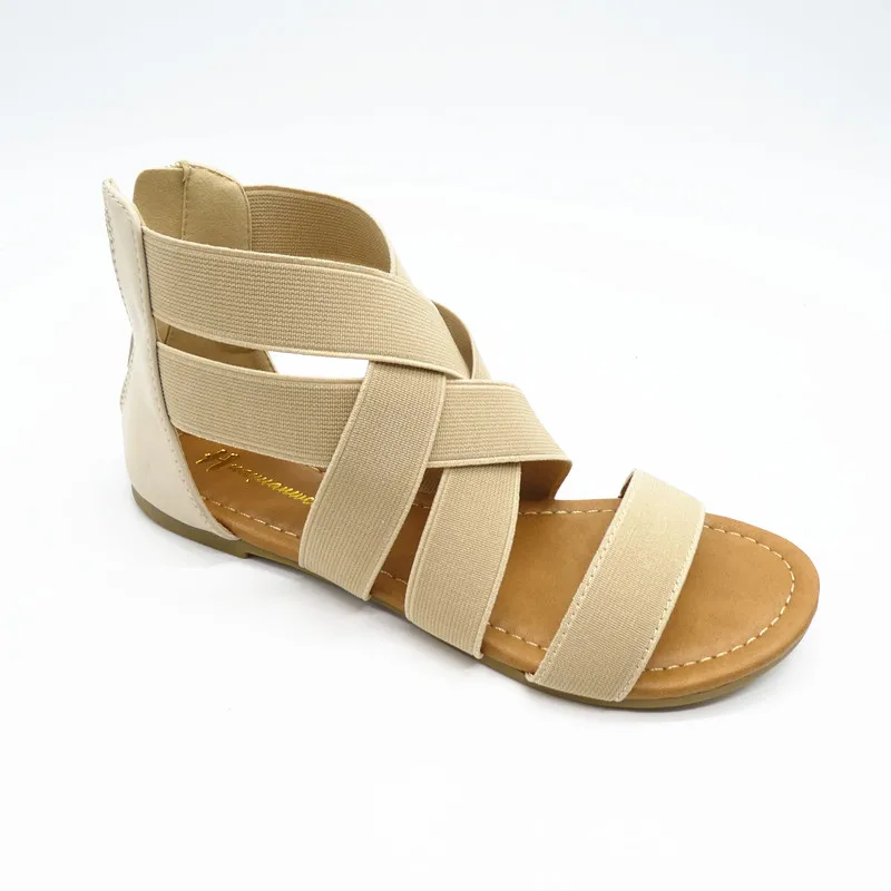 Sandales à talons plats pour femme, bout ouvert, lanière en