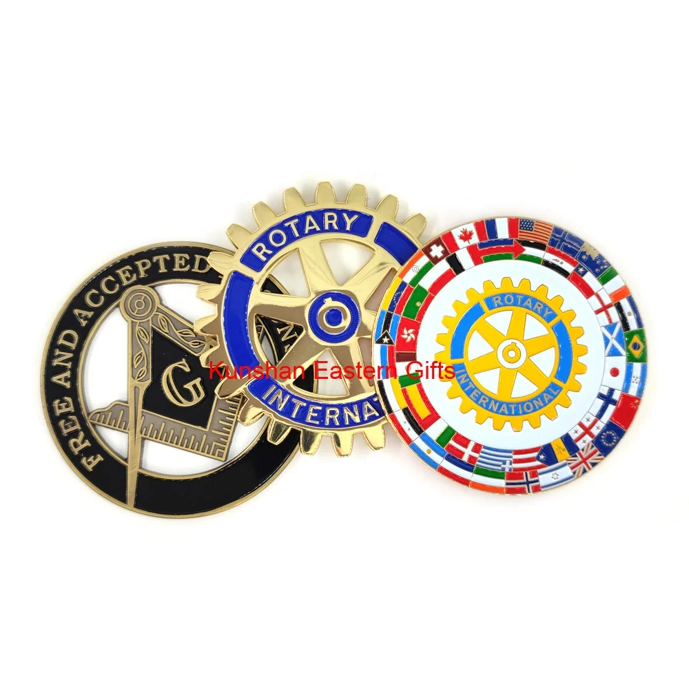 Металлическая Эмблема для вращающегося клуба 3 дюйма Золотая вращающаяся автомобиля полированная