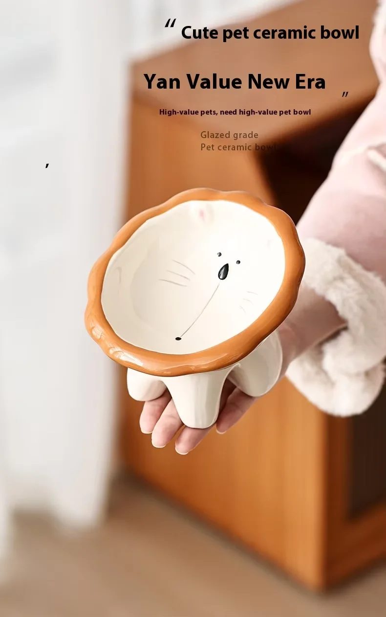 Cute Diagonal Cat Bowl Eco-Friendly Ceramic Protection Cervical Vertebra Prevents Upset for Dog Rice Cat Food Pet Supplies manufacture