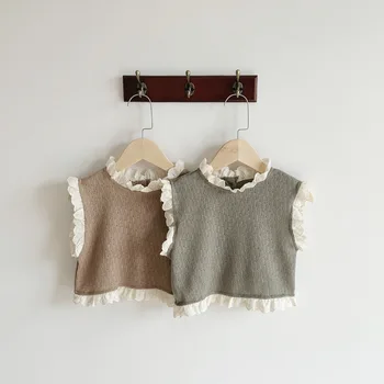 Ins Spring and autumn baby hollow knitted lace vest baby girl princess style sleeveless blouse
