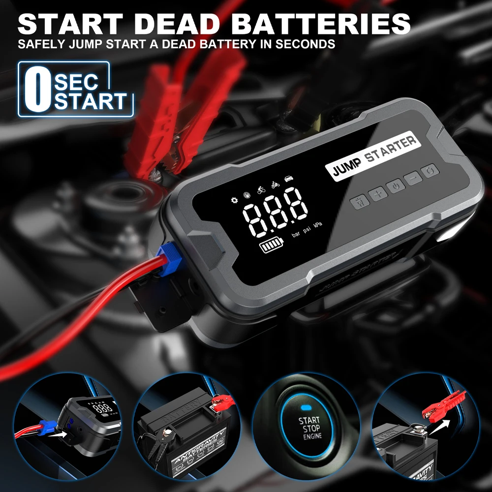 Portable Car Truck High Power 4000A Booster Jump Starter Battery Pack with Air Compressor 12V Rechargeable 150PSI Tire Inflator - view 5