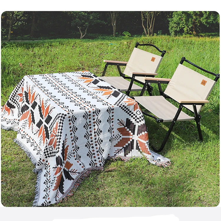 Large Cotton Bohemian style decor shawl cover blanket, Camping picnic blanket floor mat