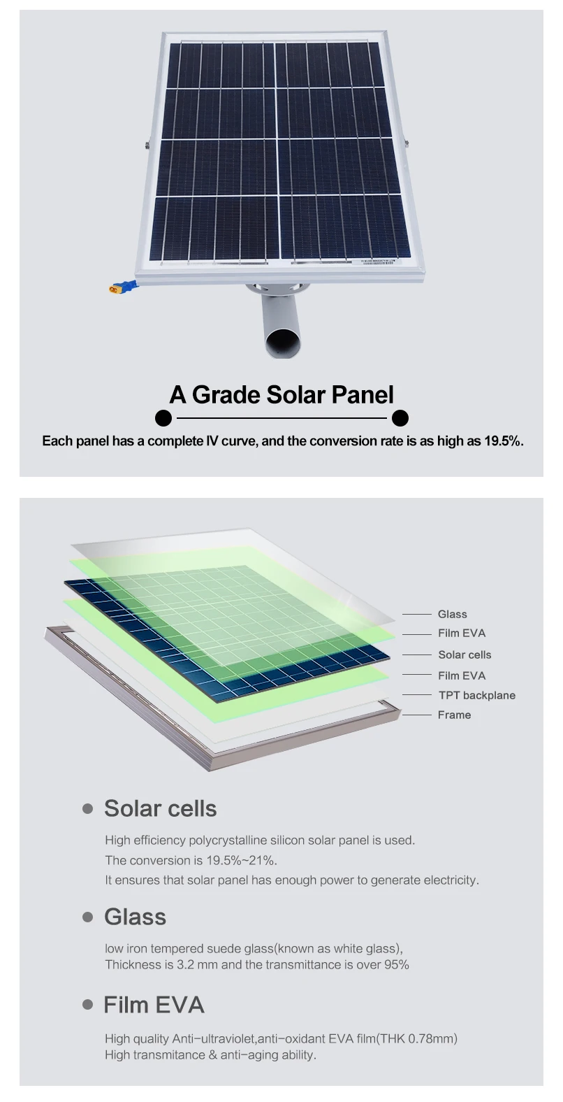 Die Casting Aluminum All In One Solar LED Street Light Mono Solar Panel High Heat Dissipation