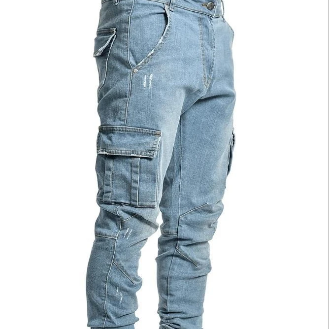 Everland OEM Zip up Solid Color Customized logo Classic Fashion New Jeans Men Side Pocket Small Foot Skinny Jeans