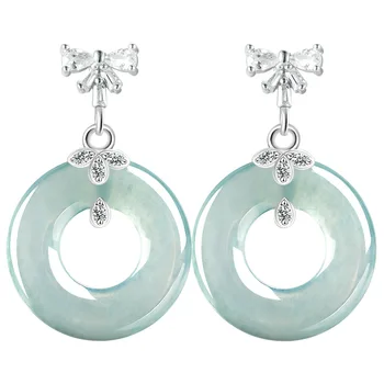A Type Natural Blue Jadeite With White Topaz Earrings S925 Sterling Silver Blue Jadeite Earrings