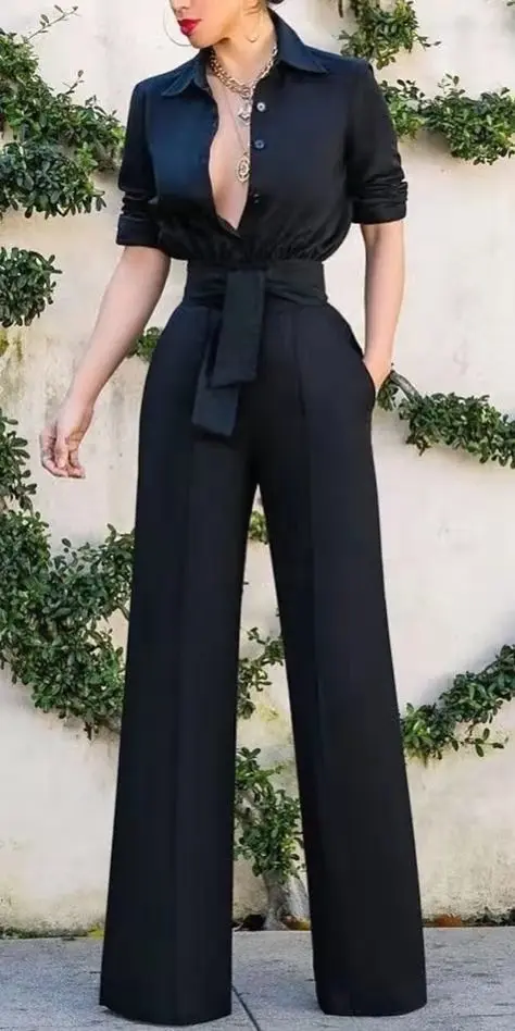 New Office Lady Formal Jumpsuit And Rompers Straight Pants Ladies Long ...