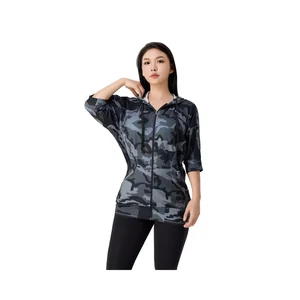 Women Gym Outstanding Quality Custom Logo Sportswear Fitness Workout Tight Zipper Collar Camouflage Color Yoga Tops