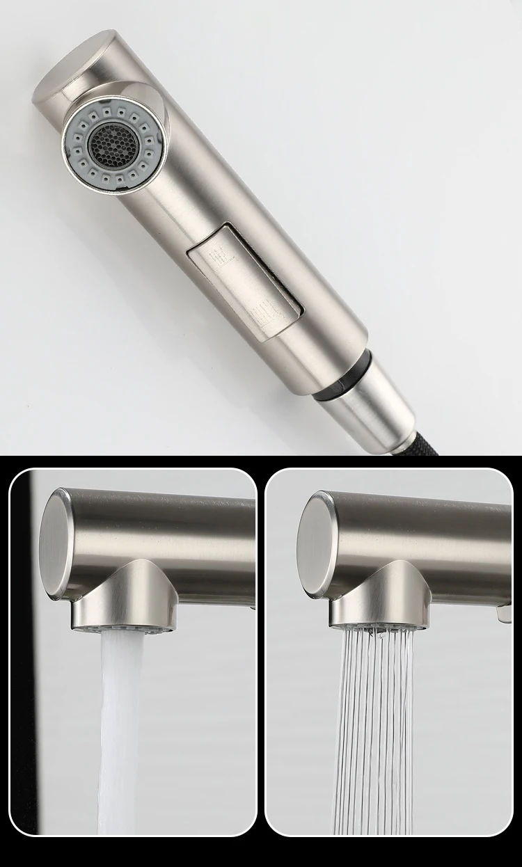 Grifos de fregadero de agua de grifo de cocina de acero inoxidable, grifo de cocina con cabezal extraíble