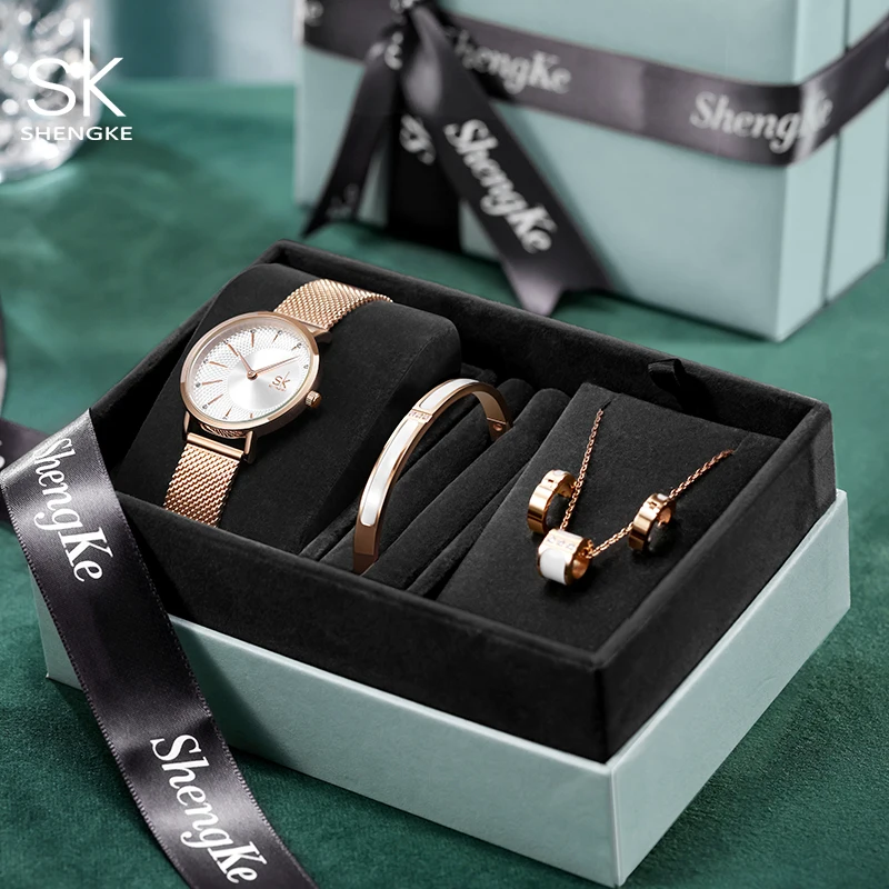Shengke K0093 Jewelry Set (Earings, Bracelet & Necklace) - Rose Gold image