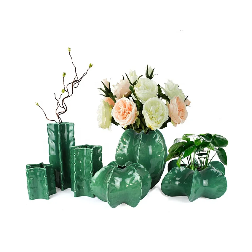 Green ceramic & Porcelain flower Vases in Catcus Shaped for homer decor