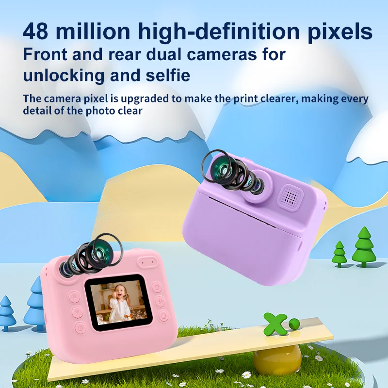 High Quality Thermal Printing Camera 2 Inches Screen Instant Print Camera Upgrade Selfie Camera with Dual Lens