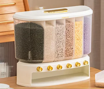 New Rice Dispenser storage box container 6 grid Cereals and Grain Bucket Dry Food Storage Container Fashion 10kg Plastic Kit