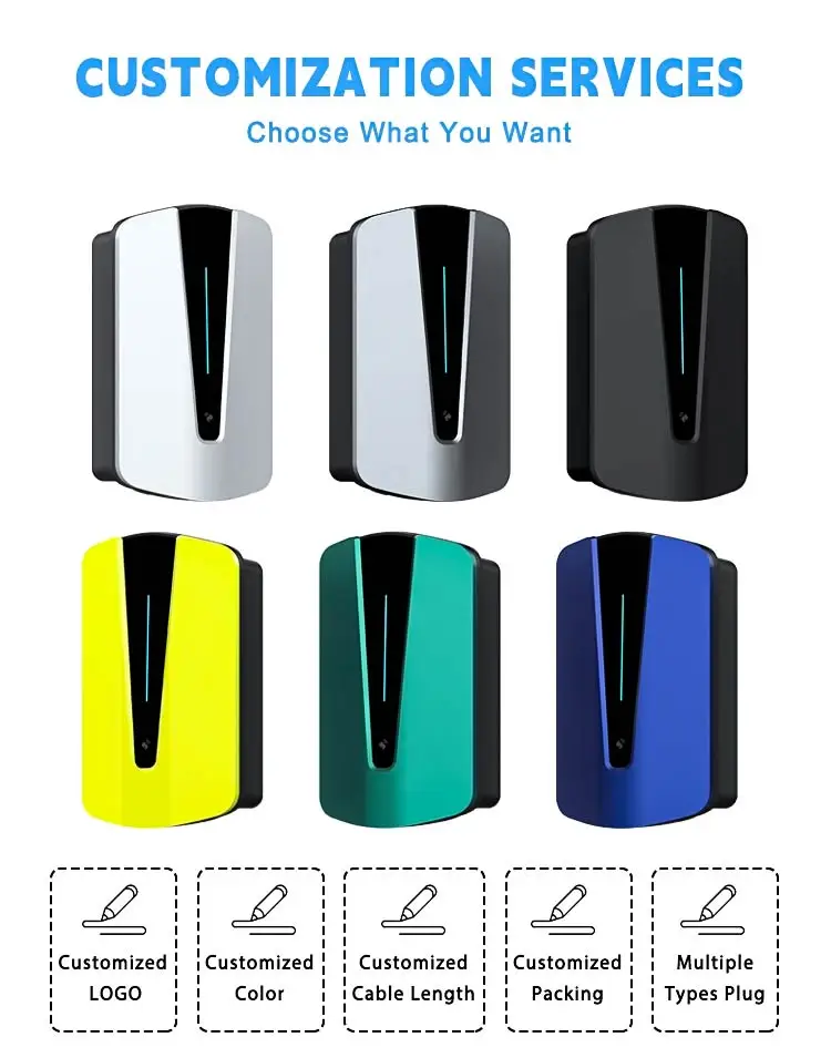 Type 2 16A 32A 7KW 11KW 22KW EV Charger Screen Display Adjustable Current Wallbox EV Charger for car supplier