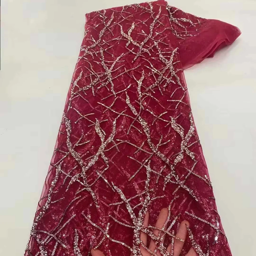 Turkish Red Beaded Lace Fabric for Dress Turkish Red Beaded Lace Fabric for Dress