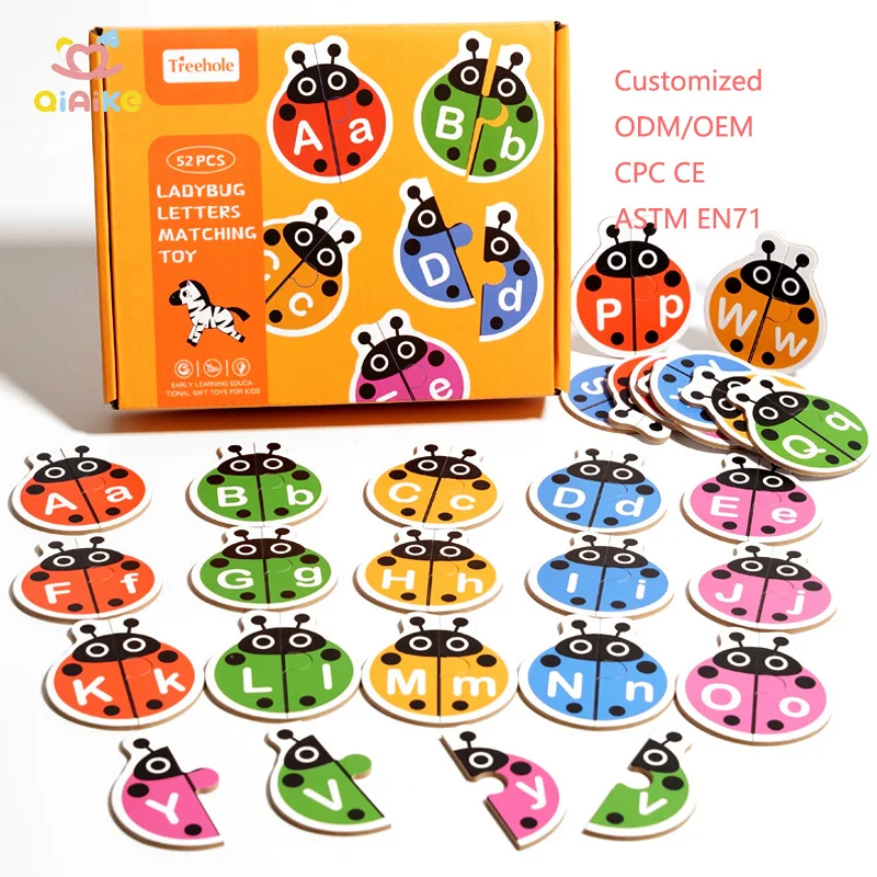 Unisex Animal Word Matching Toy Cartoon Jigsaw Puzzle Toys Baby Early Educational Learning Puzzles For Kids Boys Girls