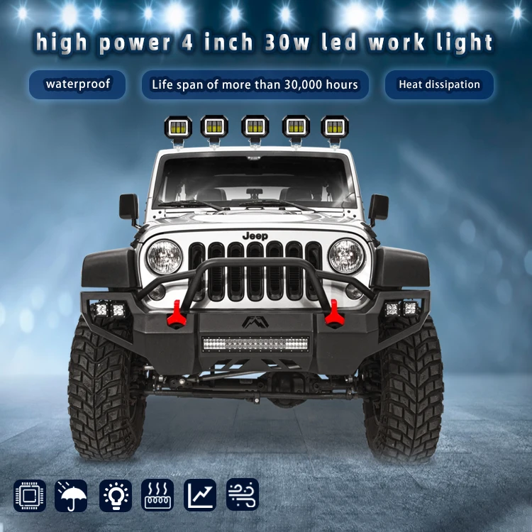 Лучшие продажи высокая мощность 4 дюймов 30 Вт светодиодный свет работы квадратном каблуке белого синего красного цветов диафрагмы мотоцикла система освещения для автомобиля внедорожный