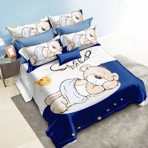Good Dream 3D Kid Blue Duvet Covers Printed Bed Sheets With Pillow Covers Microfiber Bear Design Bedding Set for Children