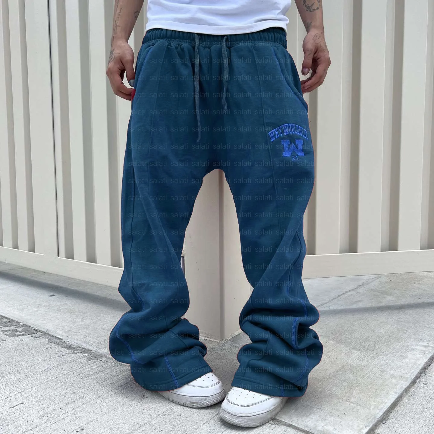 Custom Embroidery Cotton Wide Leg French Terry Oversized Baggy Stack Trackpants Tracksuit Track Sweat Pant Flared Sweatpants Men gallery 10