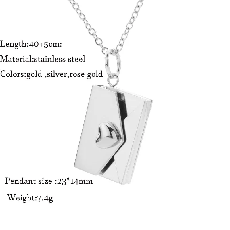 Personalized 18K Gold Plated Envelope Pendant Necklace Stainless Steel Engraved Love You Heart Envelope Necklace for Couple