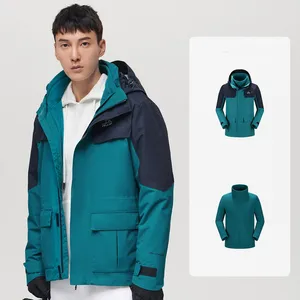 HOT for 3 in 1 Fleece Detachable Warm Outdoor Winter Waterproof Padded Print Zipper Closure Men's Hiking Jacket