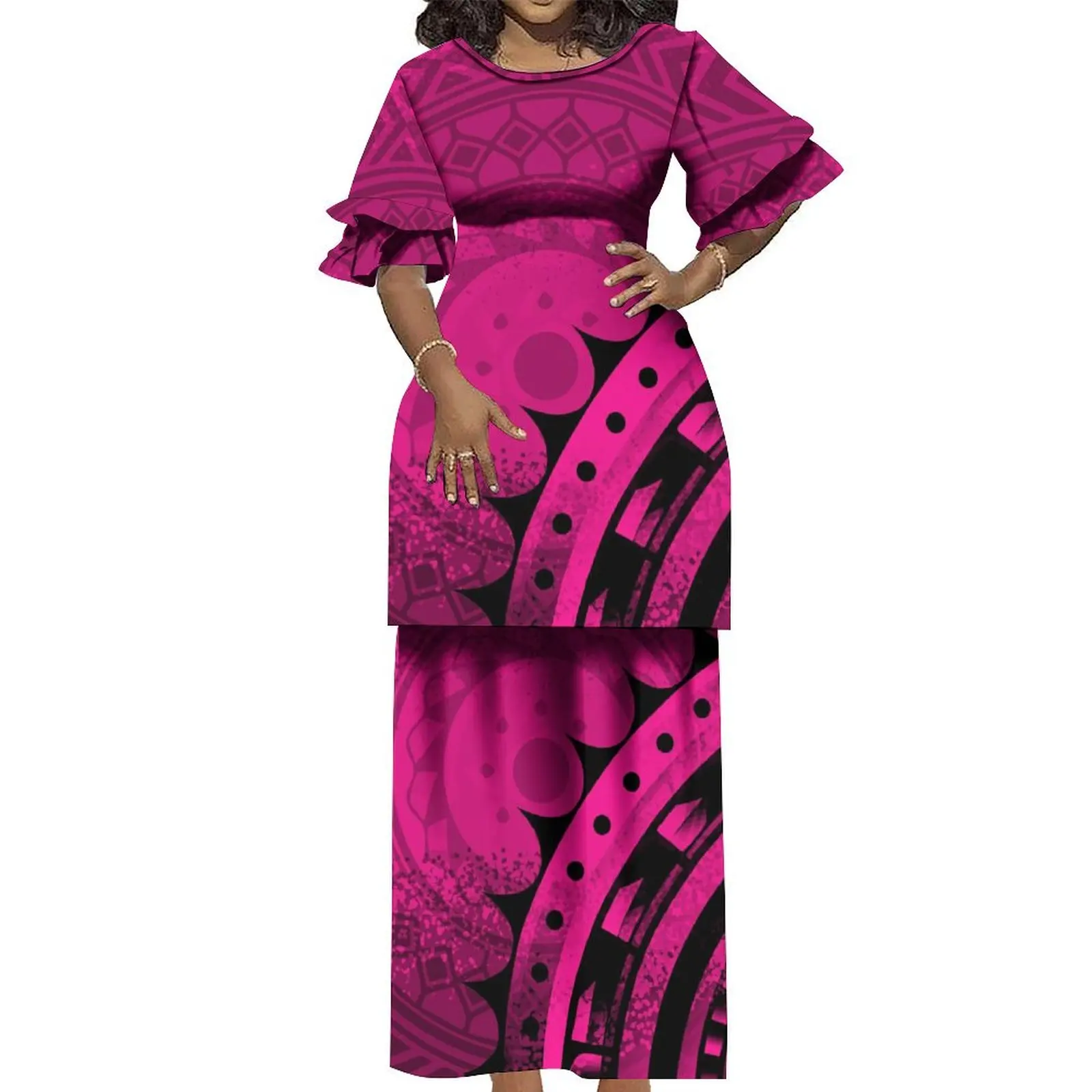 formal maori dresses NANAIORE EVENING DRESS- RED main image 1