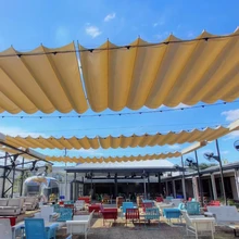 Outdoor Patio Garden Sunshade Sails Manual Sliding Wave Shade Aluminum Steel Stainless Frame Acrylic Sail Coated