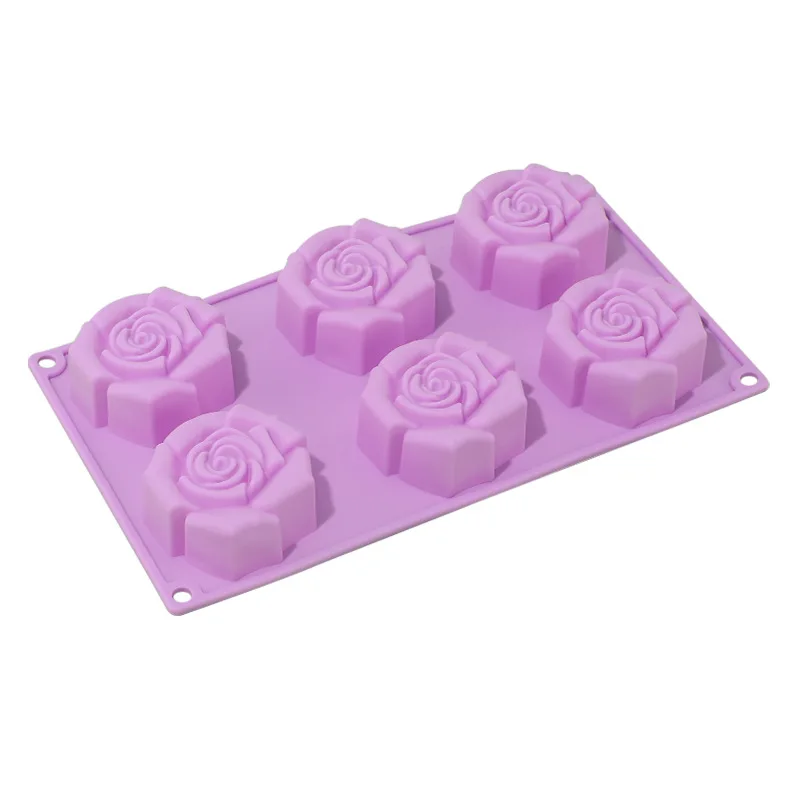 Silicone 6-hole 3D Rose Flower Cake Mold for Pudding & Jelly Reusable Non-Stick DIY Handmade Soap Mold