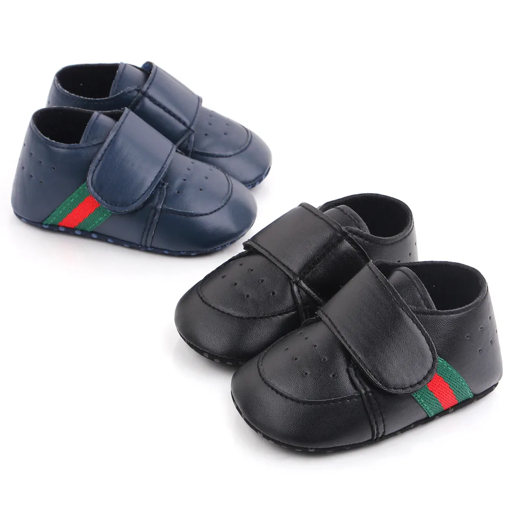 British Style Pure Color PU Leather Mesh Breathable Baby Boys Soft Soled Toddler Shoes