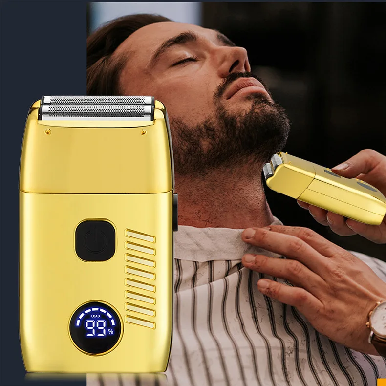 双刀片剃须刀液晶数字显示便携式男士电动剃须刀干湿式USB充电体腹股沟脱毛脱毛器金色
