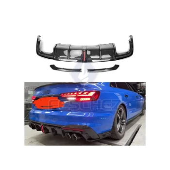 Hot Selling Carbon Fiber Rear Bumper For Audi A4 S4 Sline B9.5 2020 2021 2022 Rear Lip With Led Brake Light