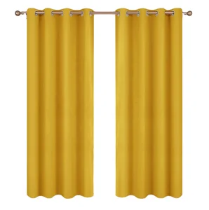Yellow Bedroom Living Room Home Decoration Sun Protection Grommets Polyester Blackout Window Curtain