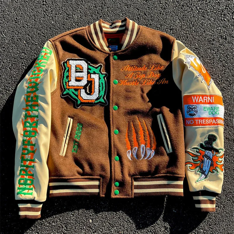 Men's Varsity Jacket Vintage Wool Coat College Style For Men_voghion.com